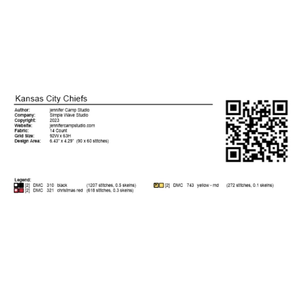 Kansas City Chiefs Football‎ Counted Cross Stitch Pattern Chart - Picture 5 of 5